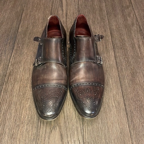 Magnanni Villar Double Monk strap shoes Brogue Cap Toe leather